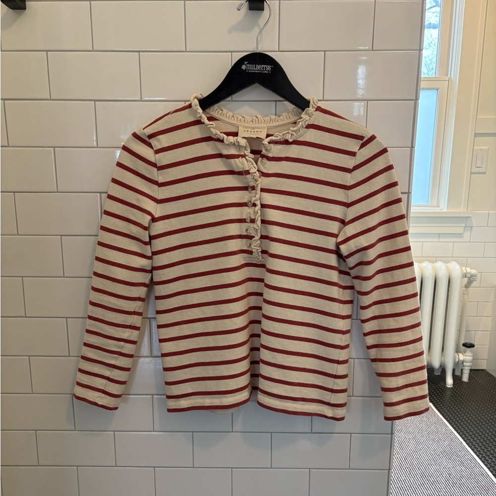 Striped Kids Shirt with Ruffle Trim